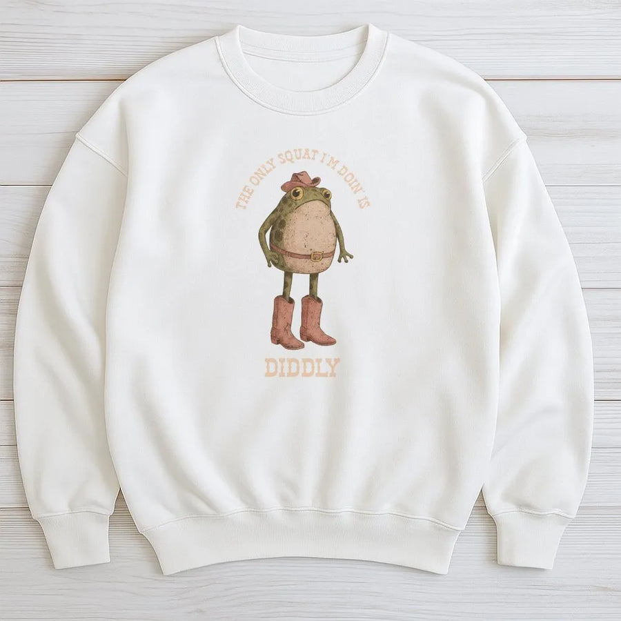 Cowboy Frog Sweatshirt | Funny Diddly Squat Gym Quote | Premium Cotton Comfort Colors | Sarcastic Western Humor Gift for Men and Women