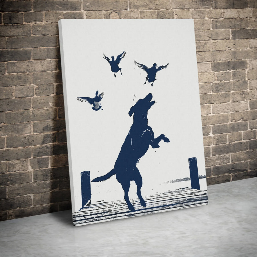 Labrador Retriever Canvas Art | Jumping Hunting Dog with Flying Ducks | Premium 1.25-Inch Gallery Wrap | Gift for Dog Lover and Outdoorsman