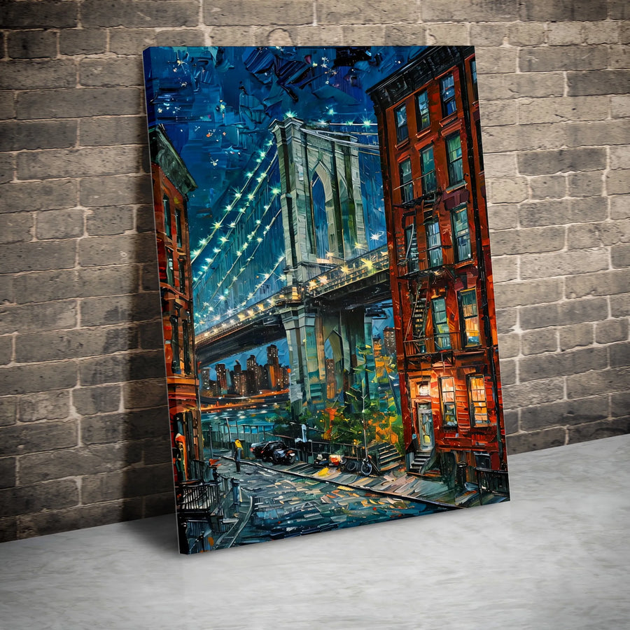 Brooklyn Bridge Canvas Wall Art | Impressionist NYC Painting Style | Premium 1.25" Thick Gallery Wrap | Living Room Decor Gift