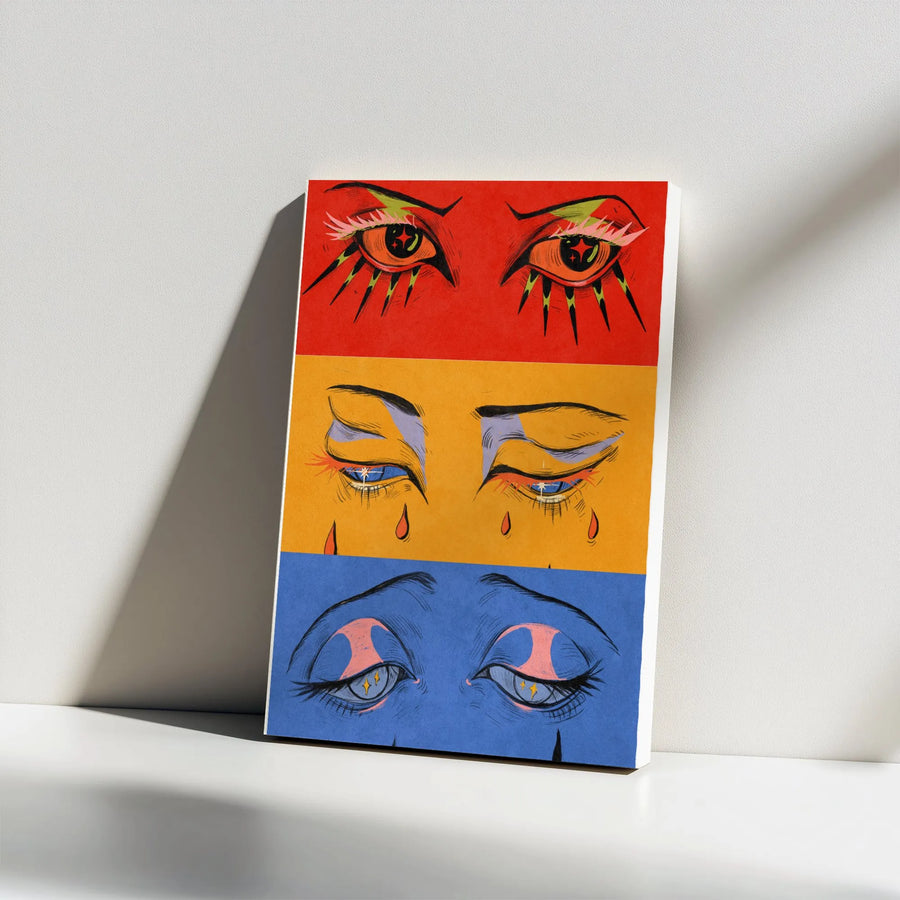 Abstract Eye Vertical Canvas | Pop Art Trio of Emotions Print | Premium Thick Gallery Canvas | Modern Home & Office Decor Gift