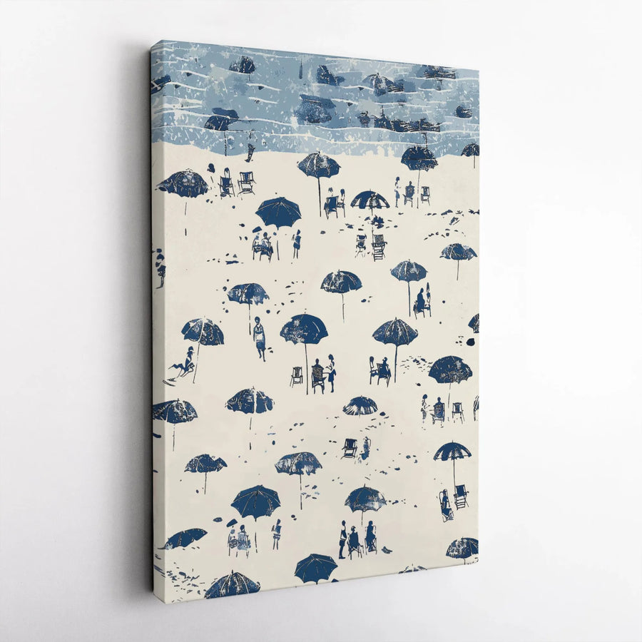 Coastal Beach Canvas Wall Art | Impressionist Seaside Umbrellas Pattern | Premium Gallery Wrap Decor | Relaxing Summer Home Office Gift