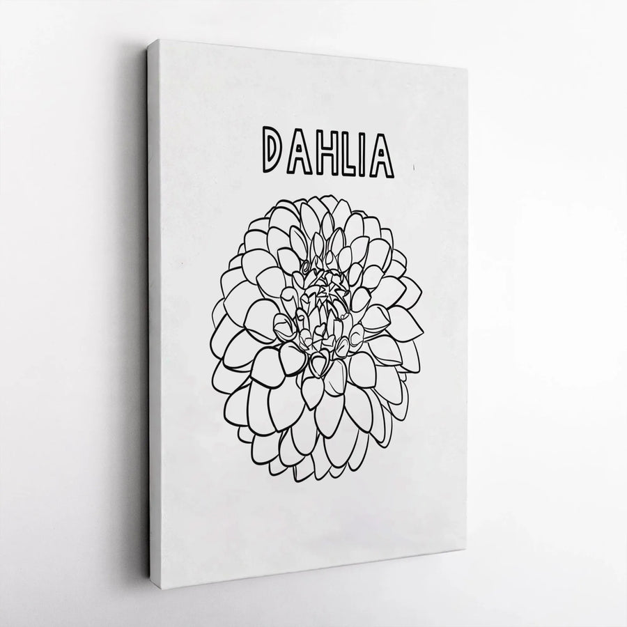 Dahlia Flower Canvas Print | Minimalist Black and White Botanical Sketch | Premium Gallery Wrap Wall Art | Modern Farmhouse Living Room Decor Gift