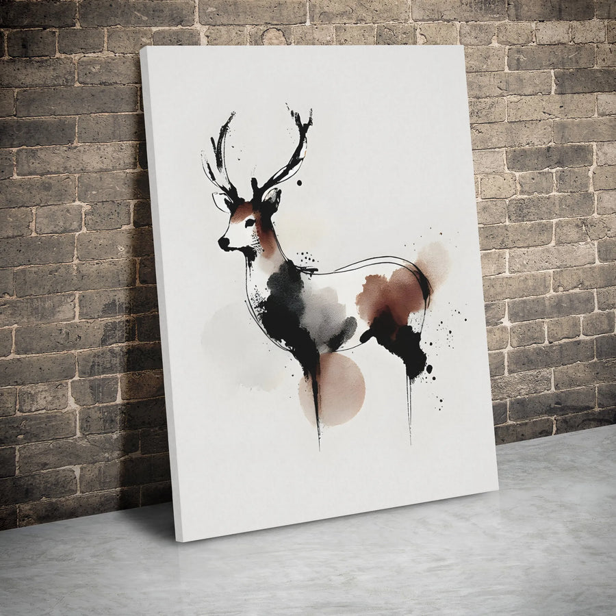 Abstract Deer Canvas Wall Art | Watercolor Ink Sketch Print | Premium Gallery Wrap Decor | Modern Wildlife Lodge Gift for Home Office