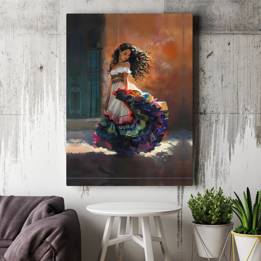Flamenco Dancer Canvas Wall Art | Colorful Spanish Gypsy Portrait | Premium Gallery Wrapped Decor | Hispanic Heritage Home Gift