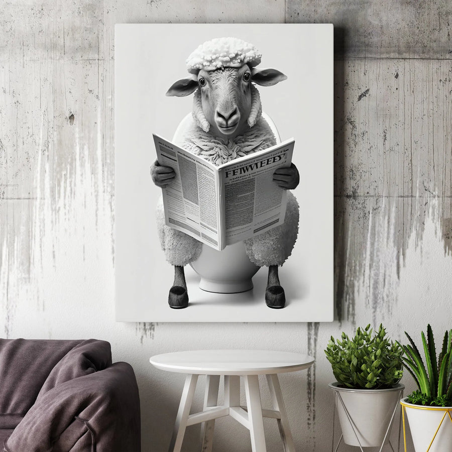 Funny Sheep on Toilet Wall Art | Whimsical Bathroom Decor Print | Premium 1.25" Gallery Canvas | Unique Restroom Gift for Animal Lovers