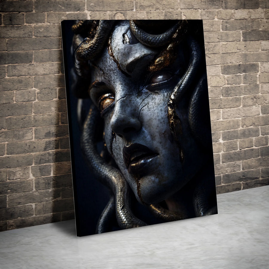 Medusa Wall Art Canvas | Dark Mythological Gorgon Statue Print | Premium Gallery-Wrapped Decor | Gothic Home Office Gift for Mythology Lovers