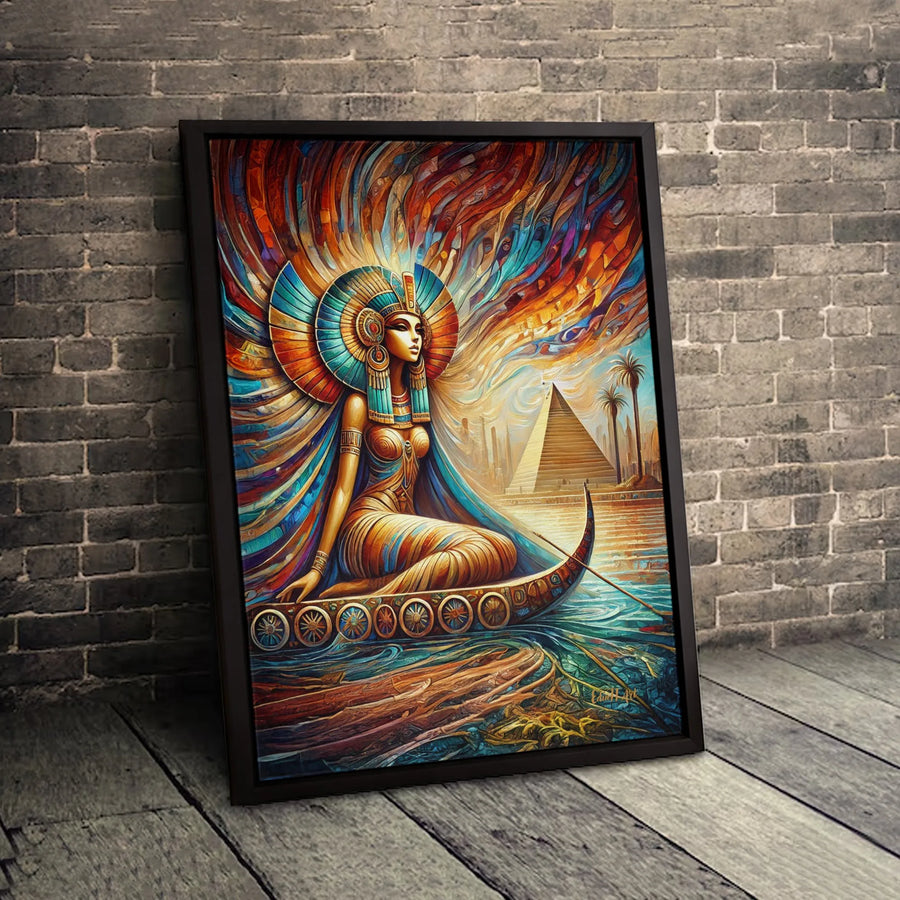 Egyptian Queen Canvas Print | Vibrant Cleopatra River Boat Wall Art | Premium Gallery-Wrapped Portrait | Ancient Egypt Decor Gift for Her