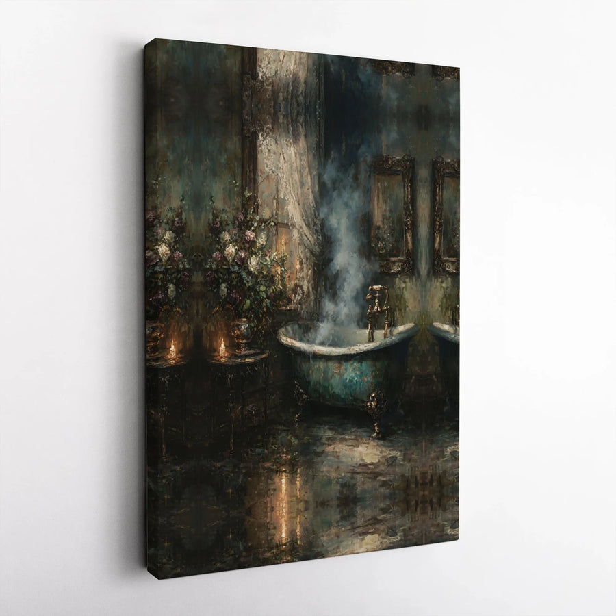 Vintage Bathroom Canvas Print | Victorian Clawfoot Tub Painting | Thick Gallery Wrapped Canvas | Moody Bathroom & Spa Decor Gift