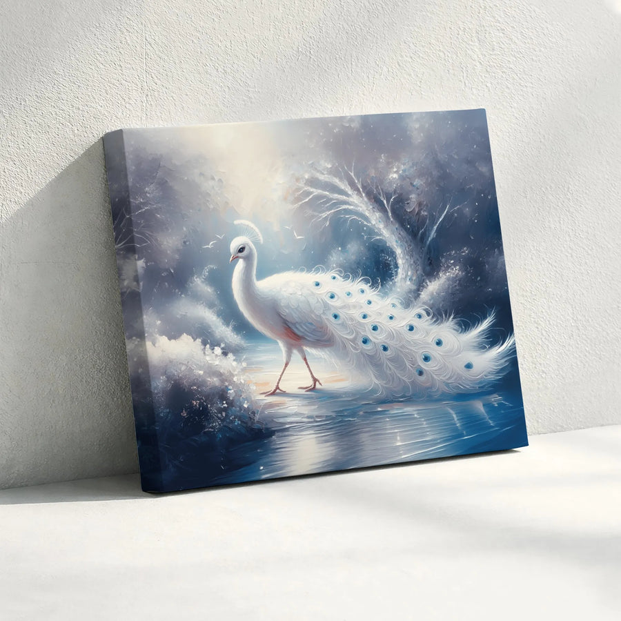 White Peacock Wall Art | Mystical Winter Forest Canvas Print | Premium Fade-Resistant Gallery Wrap | Elegant Nature Home Decor Gift