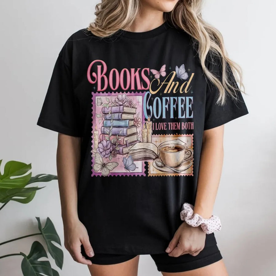 Books and Coffee T-Shirt | Cozy Reader Bookish Aesthetic Graphic | Soft Unisex Crewneck | Gift for Book Lover and Librarian