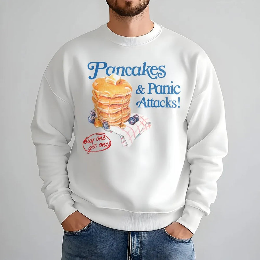 Pancakes & Panic Attacks Sweatshirt | Retro Graphic Foodie Design | Premium Soft Cotton Blend | Funny Mental Health Awareness Gift for Women