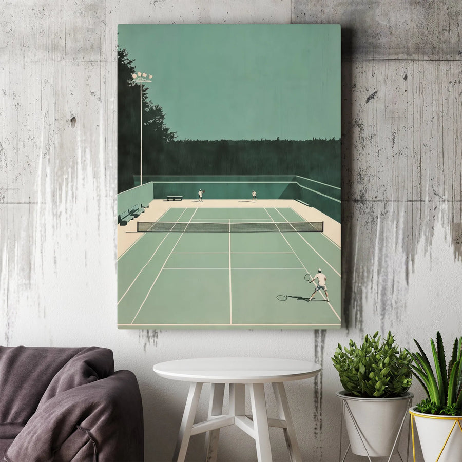Tennis Court Canvas Wall Art | Minimalist Sports Illustration Print | Premium Gallery Wrap Decor | Gift for Tennis Player & Coach