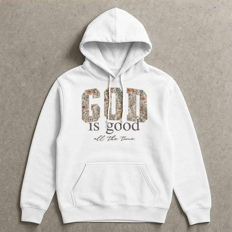 God Is Good Hoodie | Floral Lettering Christian Quote | Premium Cotton-Blend | Inspirational Religious Faith Gift for Women and Men