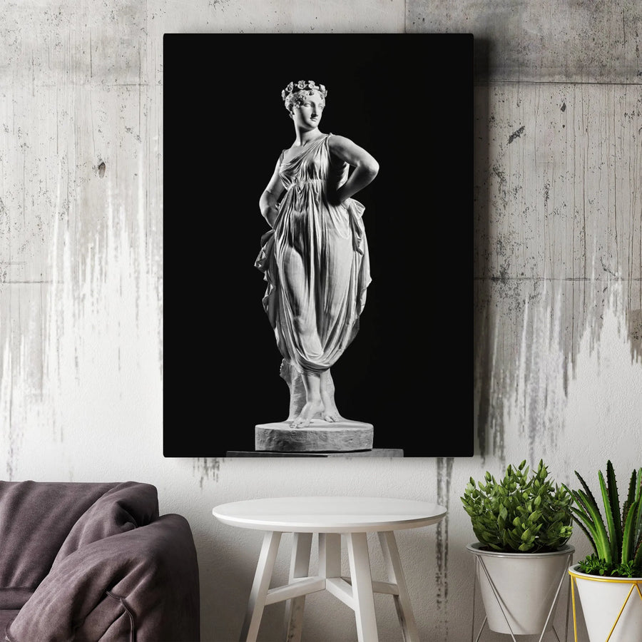Greek Statue Canvas Art | Thalia Muse of Comedy Sculpture | Black and White Gallery Wrap | Premium Classical Wall Decor for Modern Home