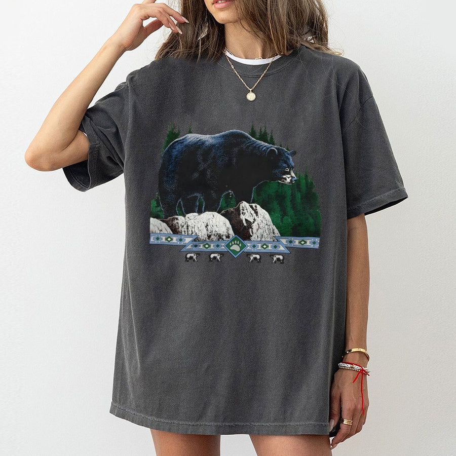 Vintage Black Bear T-Shirt | Rustic Forest Wilderness Graphic | 100% Cotton Premium Comfort | Nature Lover Gift For Him And Her