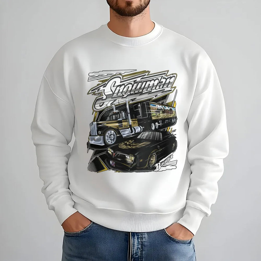 Classic Big Rig and Muscle Car Sweatshirt | Retro Semi Truck Racing Graphic | Premium Cotton Blend | Gift for Automotive Enthusiast Truckers