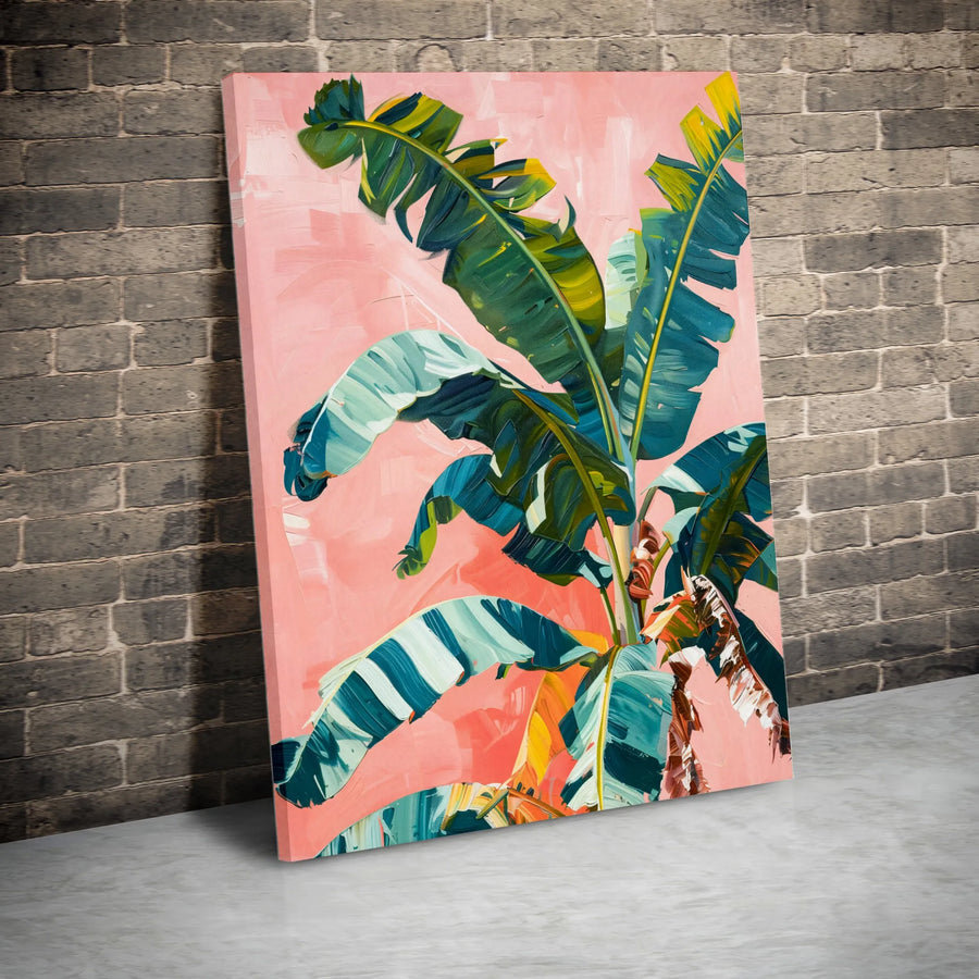 Tropical Banana Leaf Wall Art | Pink Aesthetic Botanical Canvas Print | Premium Gallery-Wrapped Decor | Modern Living Room Home Interior Gift