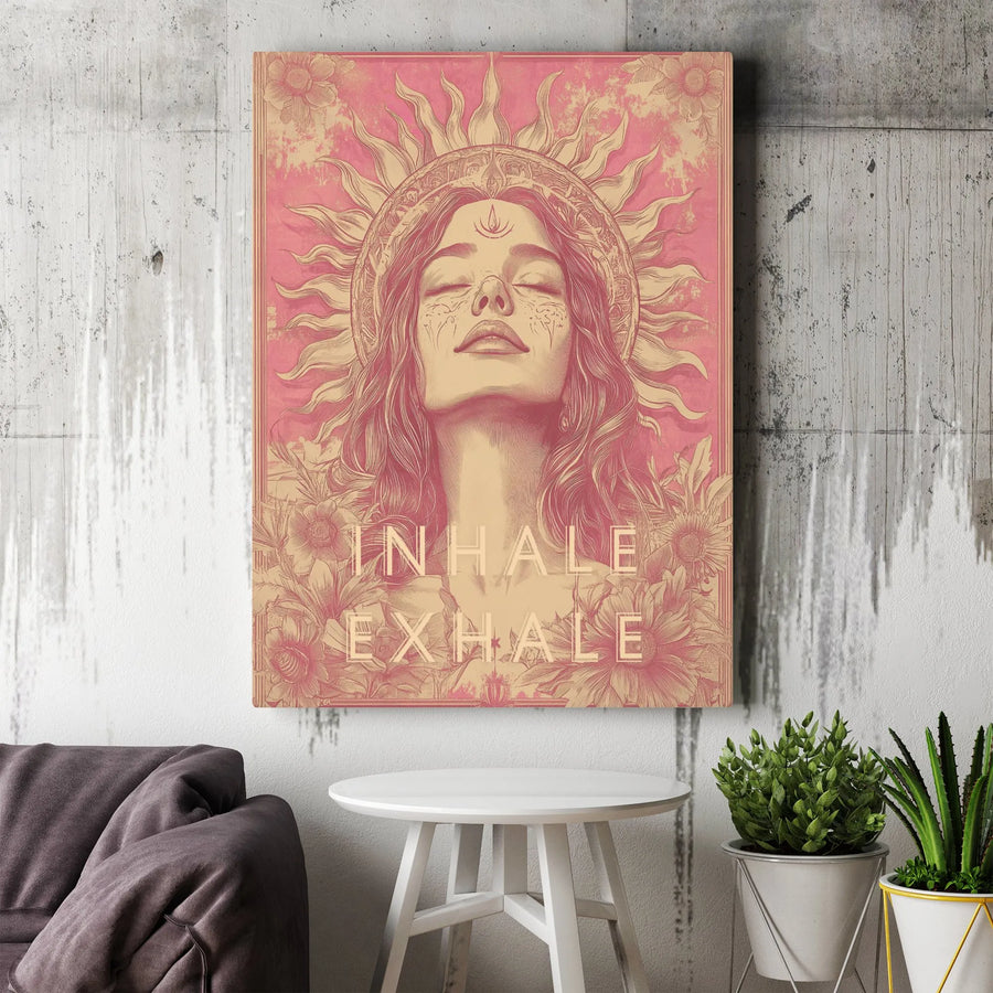Inhale Exhale Canvas Wall Art | Vintage Sun Goddess & Floral Art | Premium Gallery-Style Canvas | Yoga Studio & Meditation Decor Gift