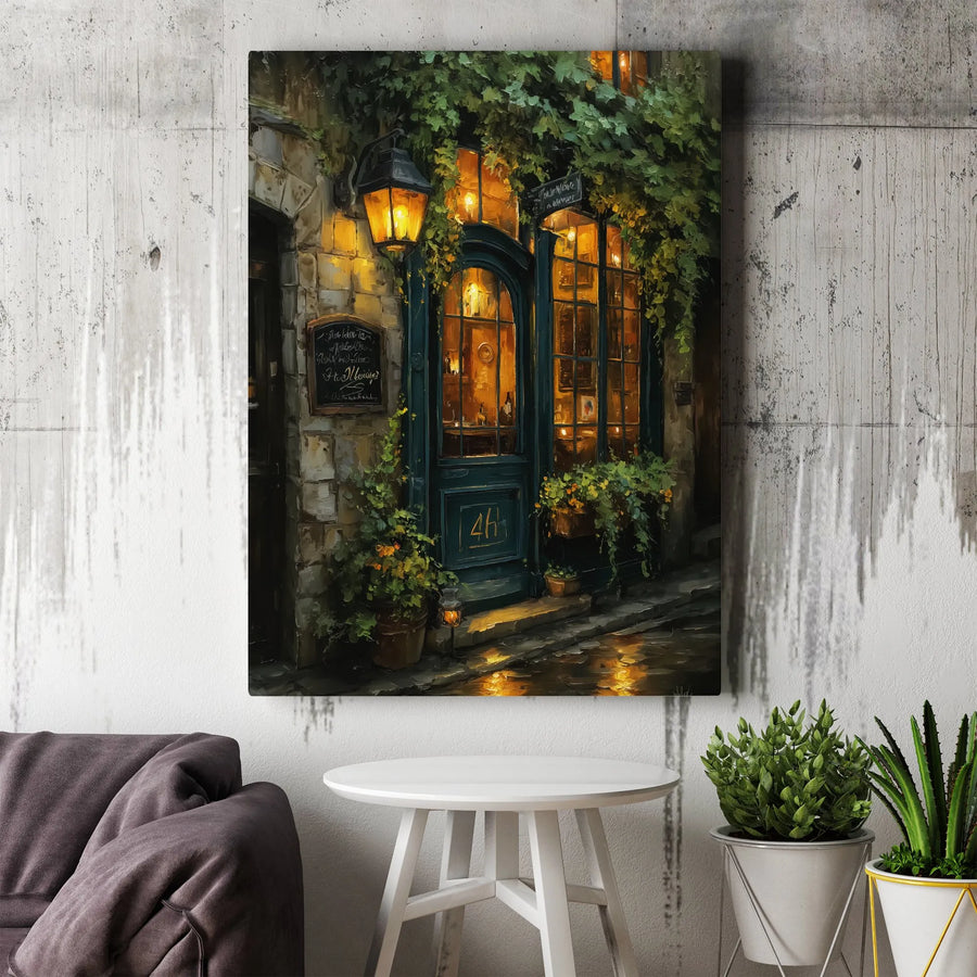 European Cafe Canvas Wall Art | Impressionist Night Scene with Lantern Light | Premium Gallery Canvas Print | Romantic Wall Decor Gift