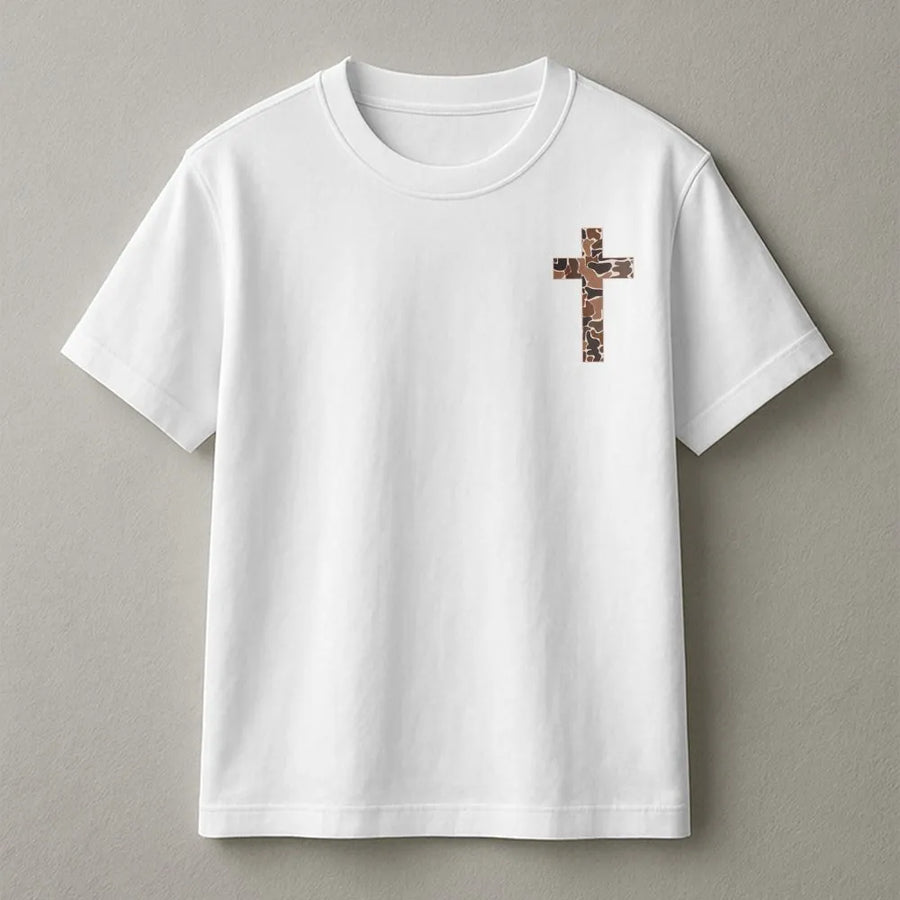 Christian Camo Cross T-Shirt | I Can Do All Things Bible Verse | Premium Soft Cotton | Unisex Inspirational Faith Gift
