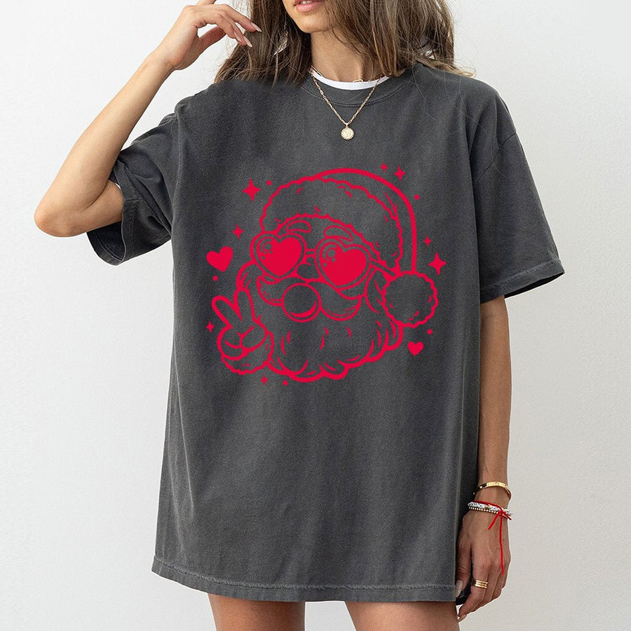 Cool Santa T-Shirt | Heart Sunglasses Bubble Gum Graphic | 100% Cotton Premium Tee | Unisex Christmas Gift for Holiday Lovers