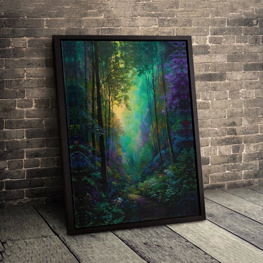 Enchanted Forest Canvas Wall Art | Mystical Woodland Path Print | Premium Gallery-Wrapped Decor | Nature Lover Living Room Gift