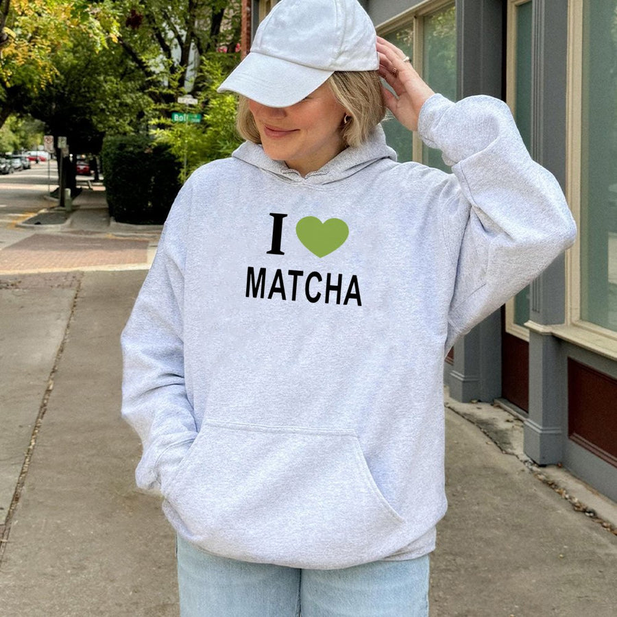 Matcha Lover Hoodie | Green Heart Graphic Pullover | Soft Cotton-Blend Premium Sweatshirt | Gift for Tea Enthusiast and Barista