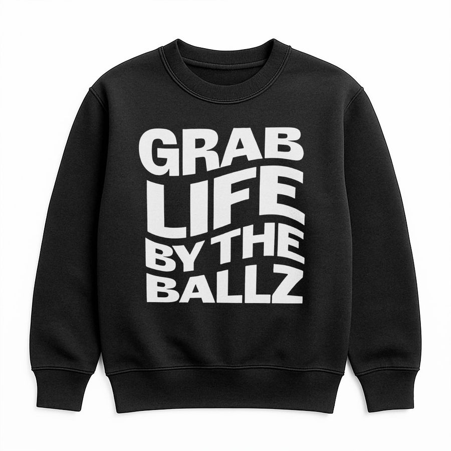 Grab Life By The Ballz Sweatshirt | Funny Sarcastic Quote Graphic | Premium Cotton Blend | Unisex Party Gift For Men And Women