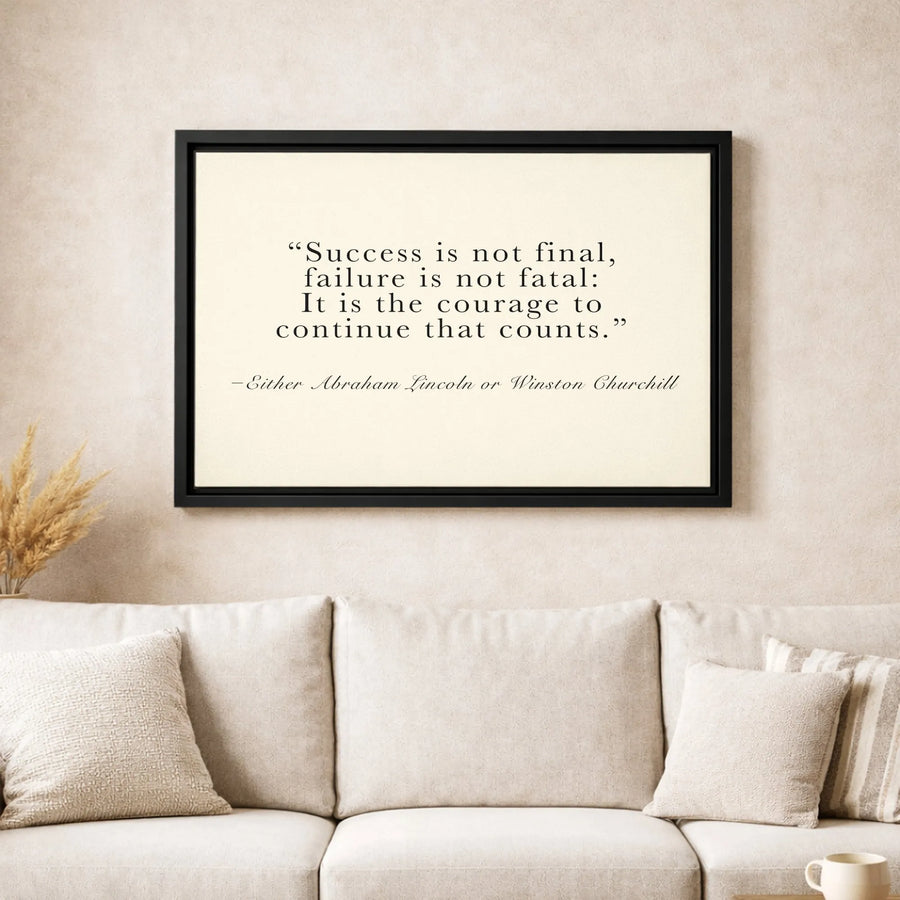 Success Is Not Final Motivational Wall Art | Famous Quote Typography Print | Premium Gallery Wrapped Canvas | Office Decor Inspirational Gift