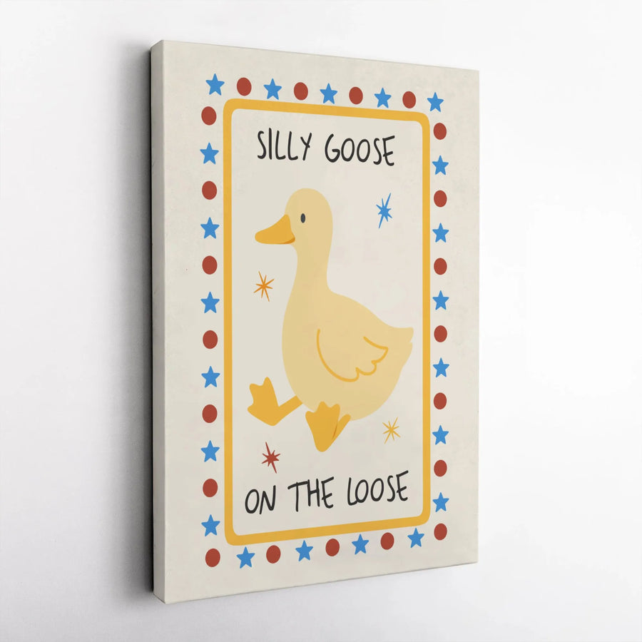 Silly Goose On The Loose Canvas Art | Cute Duck Nursery Wall Decor | Premium 1.25" Gallery Wrap | Whimsical Gift For Kids Room