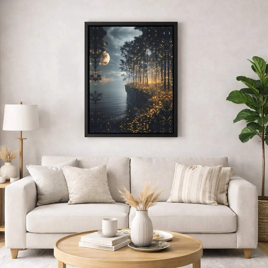 Enchanted Forest Canvas Print | Magical Glowing Fireflies Wall Art | Premium Gallery-Wrapped Decor | Whimsical Nature Landscape for Home