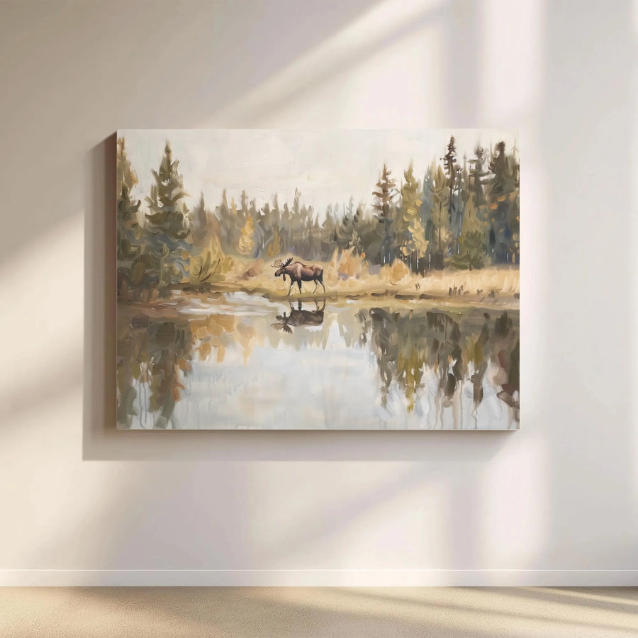 Moose Painting Canvas Wall Art | Rustic Wildlife Landscape Print | Premium Gallery Wrapped Canvas | Cabin & Lodge Wall Decor Gift