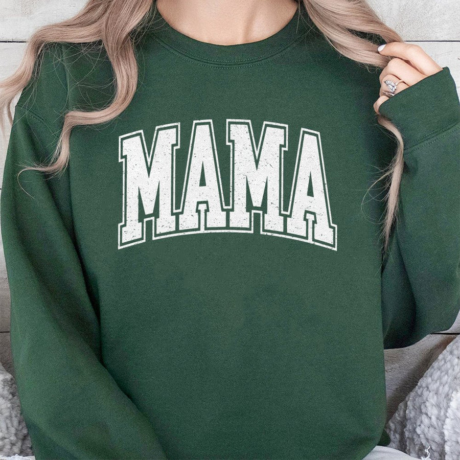 Mama Sweatshirt | Varsity Letter Graphic Print | Cotton Polyester Blend | Cozy Motherhood Gift for New Moms and Wife