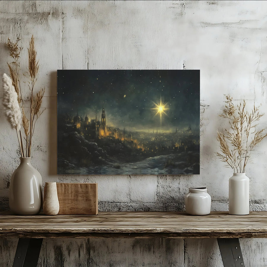 Star of Bethlehem Canvas Art | Nativity Christmas Wall Decor | Premium Gallery Wrapped Print | Religious Holiday Home Gift