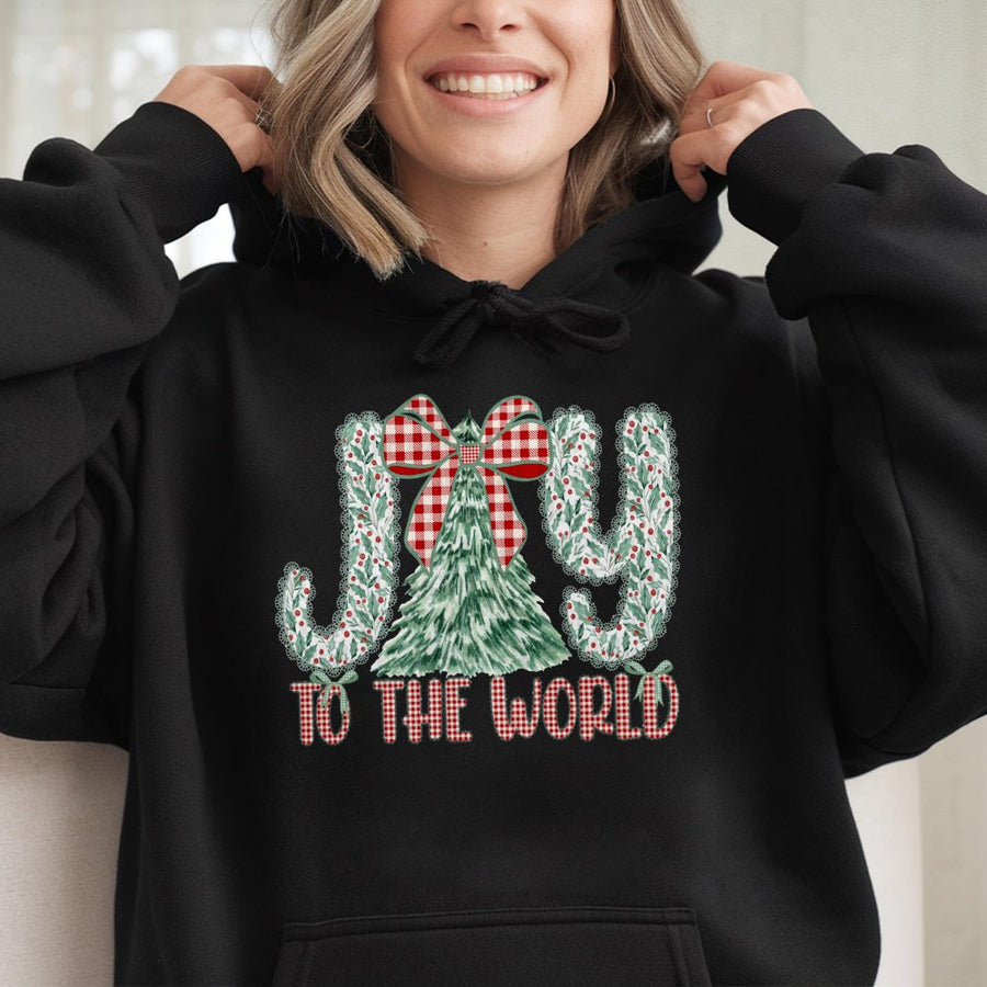 Joy To The World Hoodie | Festive Christmas Tree Graphic | Cotton-Blend Comfort | Christian Holiday Gift for Women and Men