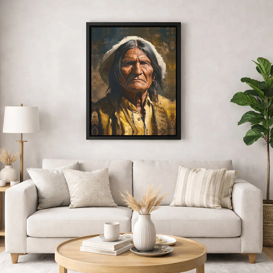Native American Portrait Wall Art | Elderly Indigenous Man Oil Painting Style | Premium Gallery Canvas | Rustic Western Home Decor Gift