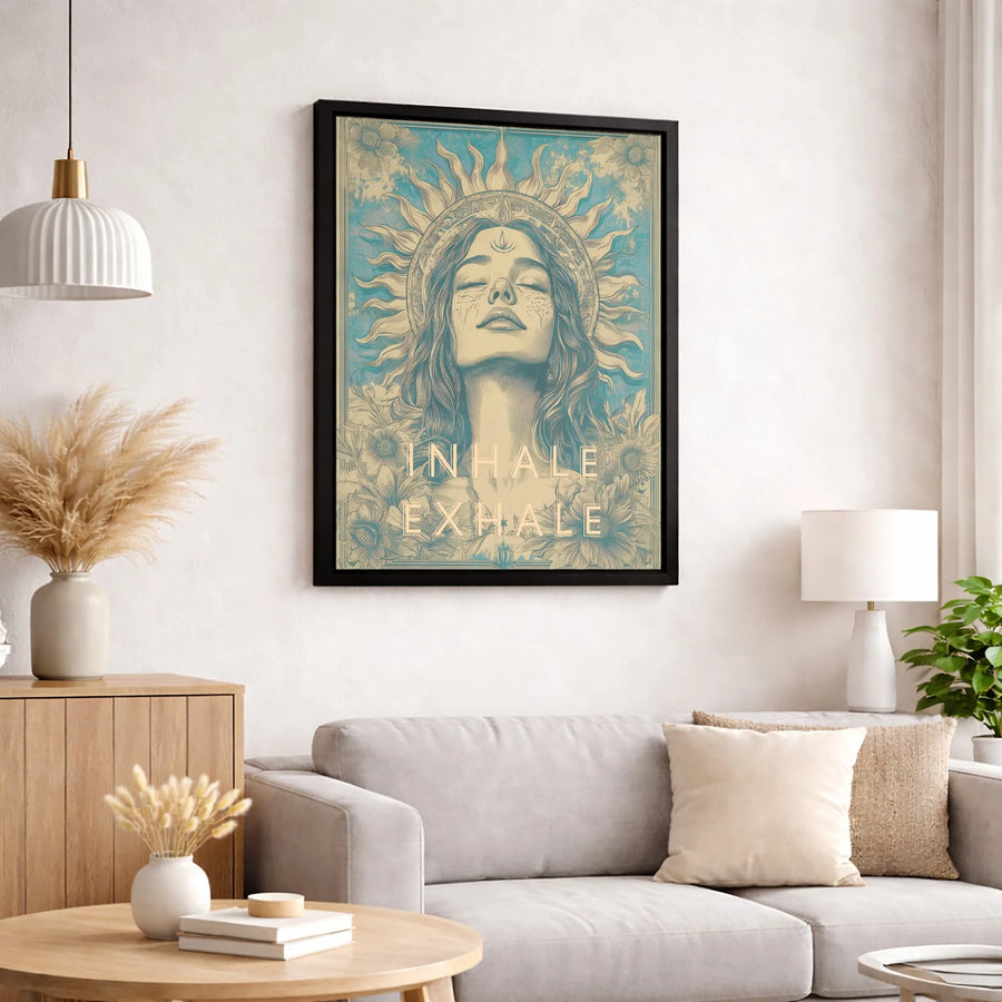 Inhale Exhale Canvas Print | Sun Goddess Spiritual Wall Art | Premium Gallery Wrapped Decor | Zen Meditation Studio Gift for Her