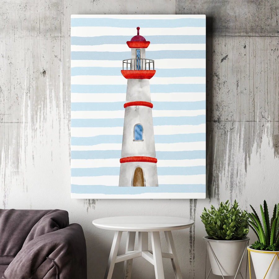 Nautical Lighthouse Canvas Wall Art | Watercolor Coastal Decor | Premium Gallery Wrap Print | Beach House Nursery Gift