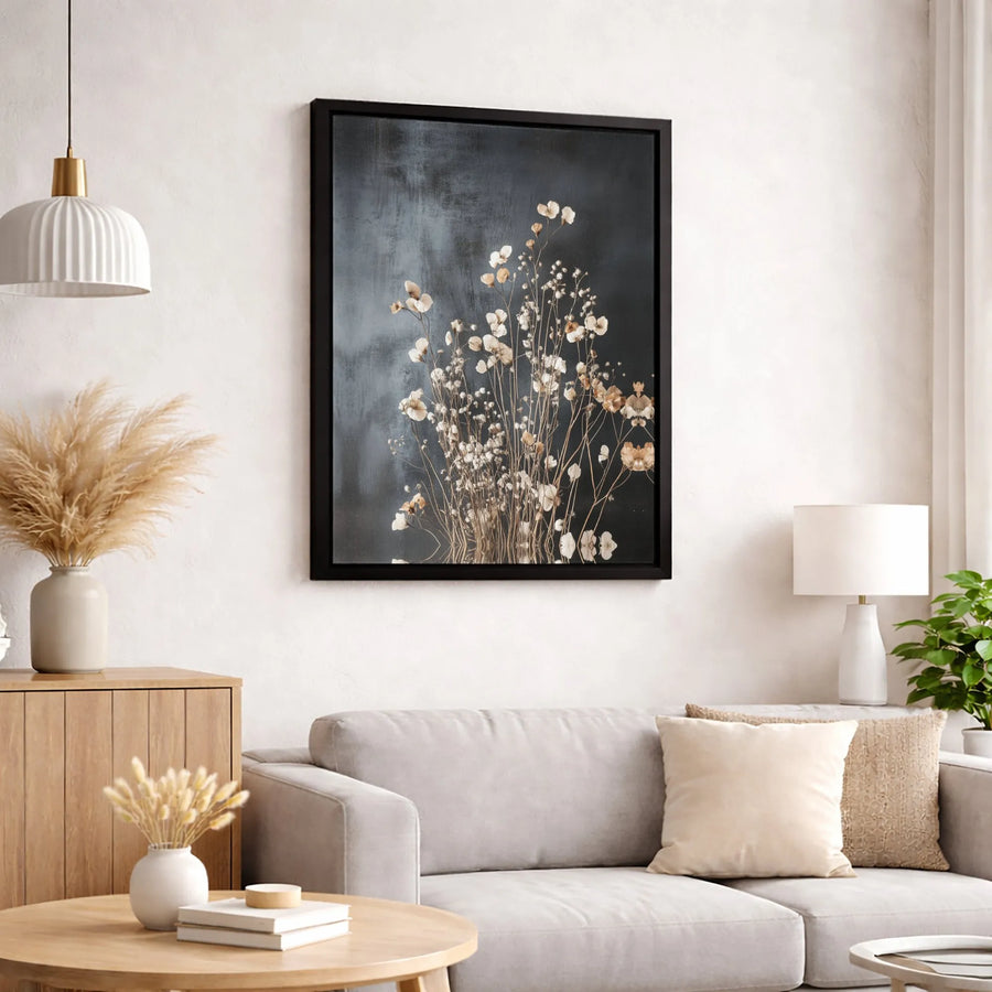 Moody Wildflower Canvas Wall Art | Dark Botanical Floral Print | Gallery Wrapped Premium Canvas | Modern Minimalist Home Decor Gift