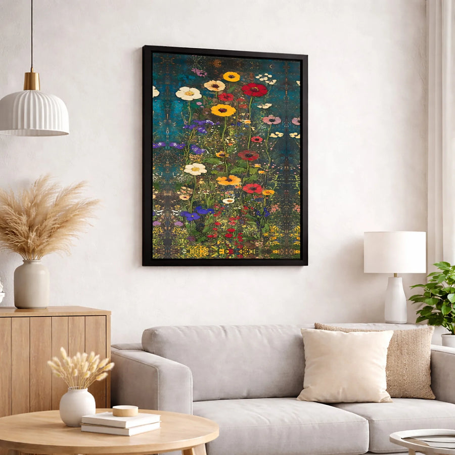 Wildflower Meadow Canvas Wall Art | Colorful Floral Landscape Painting | Premium Fade-Resistant Gallery Wrap | Modern Botanical Home Decor Gift