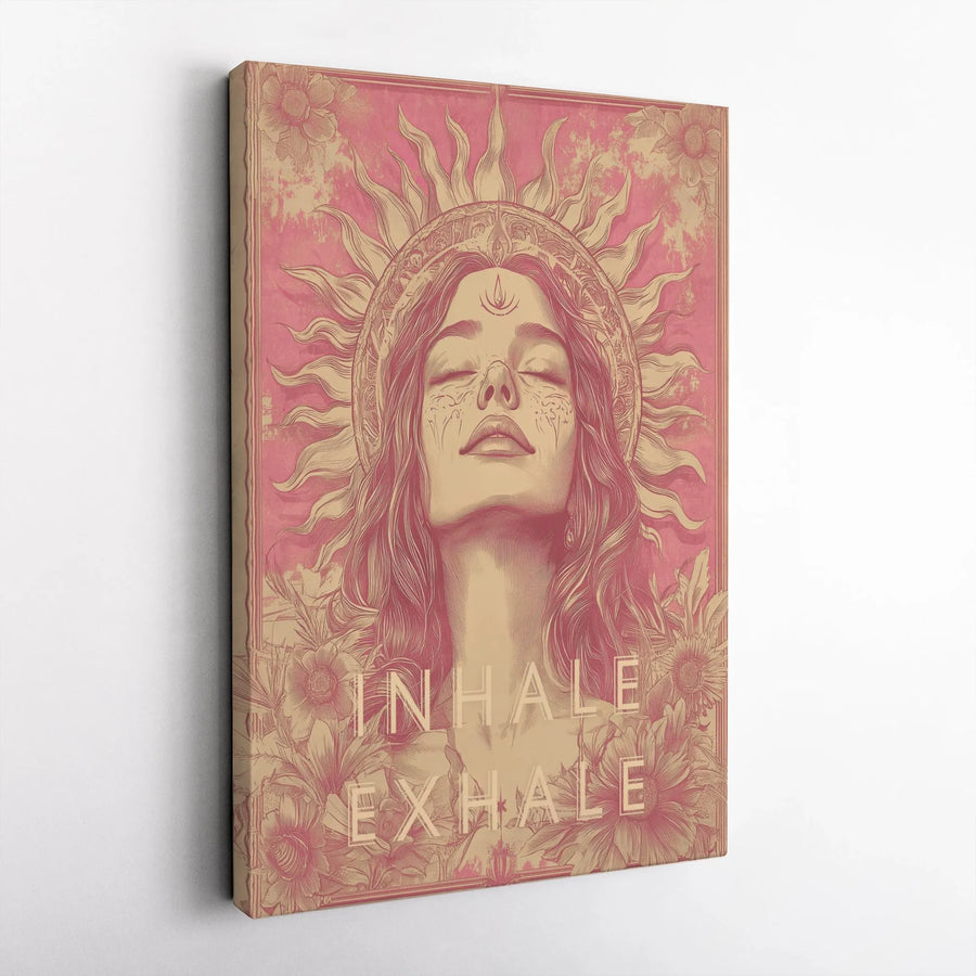 Inhale Exhale Canvas Wall Art | Vintage Sun Goddess & Floral Art | Premium Gallery-Style Canvas | Yoga Studio & Meditation Decor Gift
