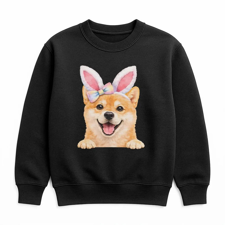 Shiba Inu Easter Sweatshirt | Cute Puppy with Bunny Ears Graphic | Soft Cotton Blend Crewneck | Funny Spring Holiday Gift for Dog Lovers
