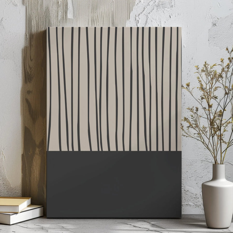 Abstract Minimalist Wall Art | Vertical Stripes and Solid Block Canvas | Premium 1.25" Gallery Wrap | Modern Home Office Decor