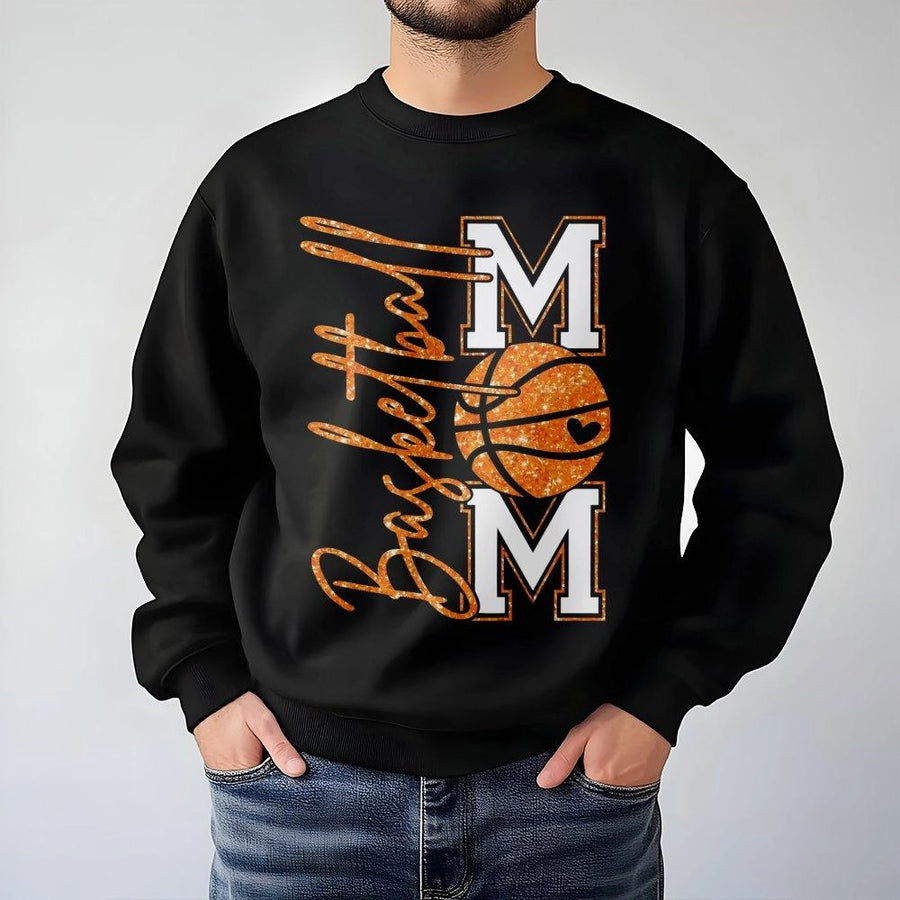 Basketball Mom Sweatshirt | Glitter Basketball Graphic Print | Premium Cotton Blend Crewneck | Cute Game Day Gift for Basketball Mama Fans