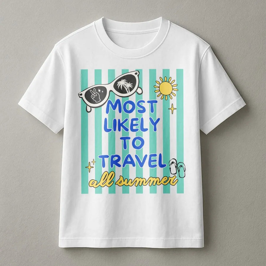 Most Likely To Travel T-Shirt | Funny Summer Holiday Graphic Tee | Soft Cotton Unisex Shirt | Matching Group Vacation Gift