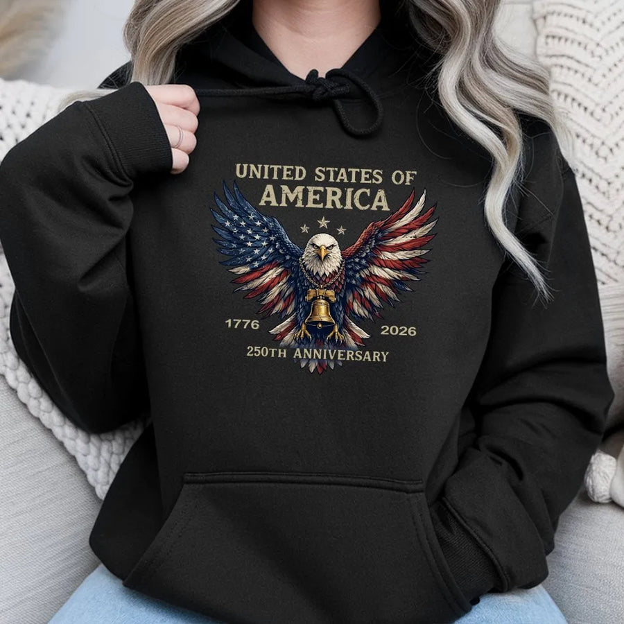 America 250th Anniversary Hoodie | Patriotic Eagle Flag Graphic | Premium Cotton Tee | 4th of July Independence Day Gift