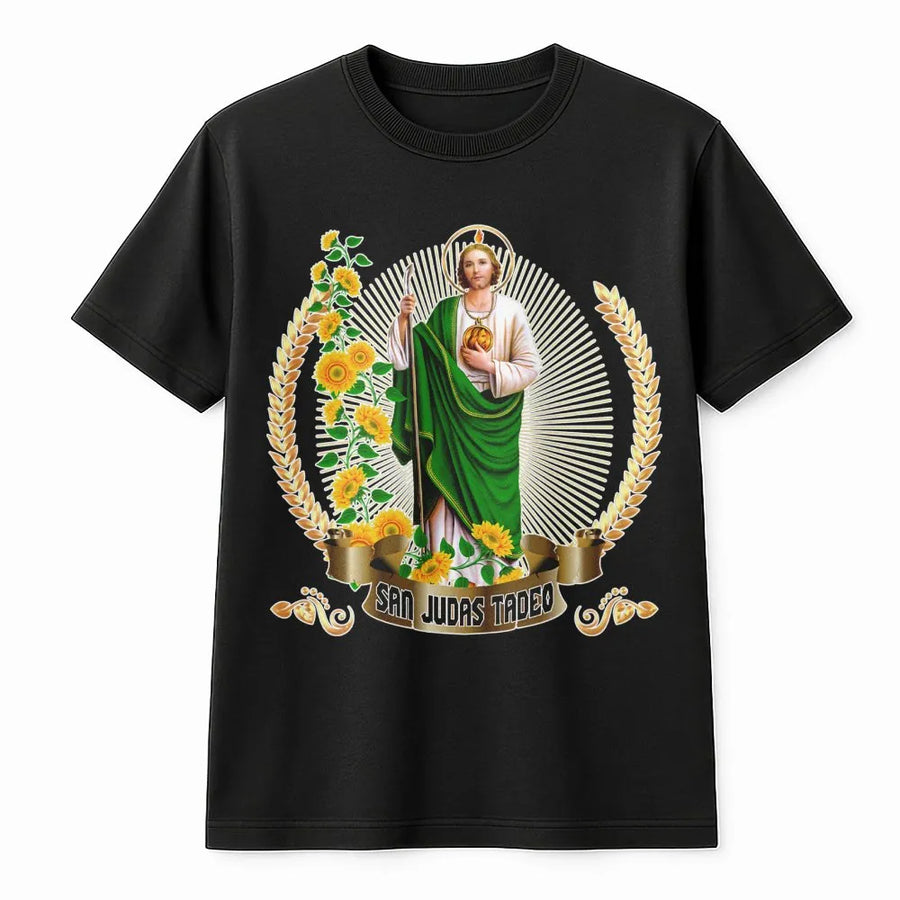 San Judas Tadeo T-Shirt | Catholic Religious Graphic Art | 100% Premium Cotton Tee | Faith and Protection Gift for Devotees