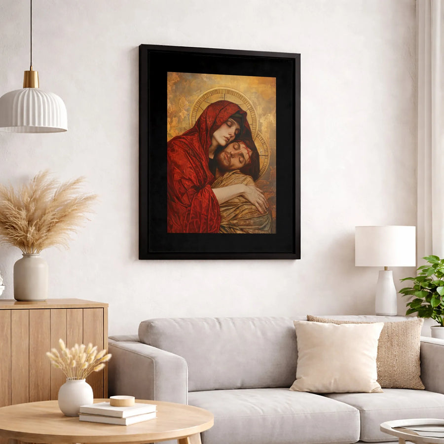 Pieta Canvas Wall Art | Virgin Mary Holding Jesus Print | Religious Fine Art Decor | Christian Home Gift for Believers