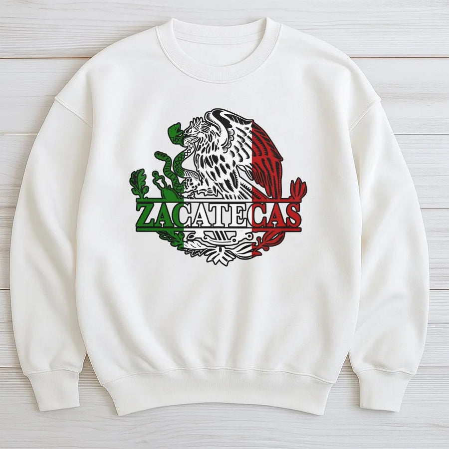 Zacatecas Mexico Flag Sweatshirt | Eagle Emblem Graphic Print | Soft Cotton-Poly Blend | Premium Mexican Pride Heritage Gift for Latinos