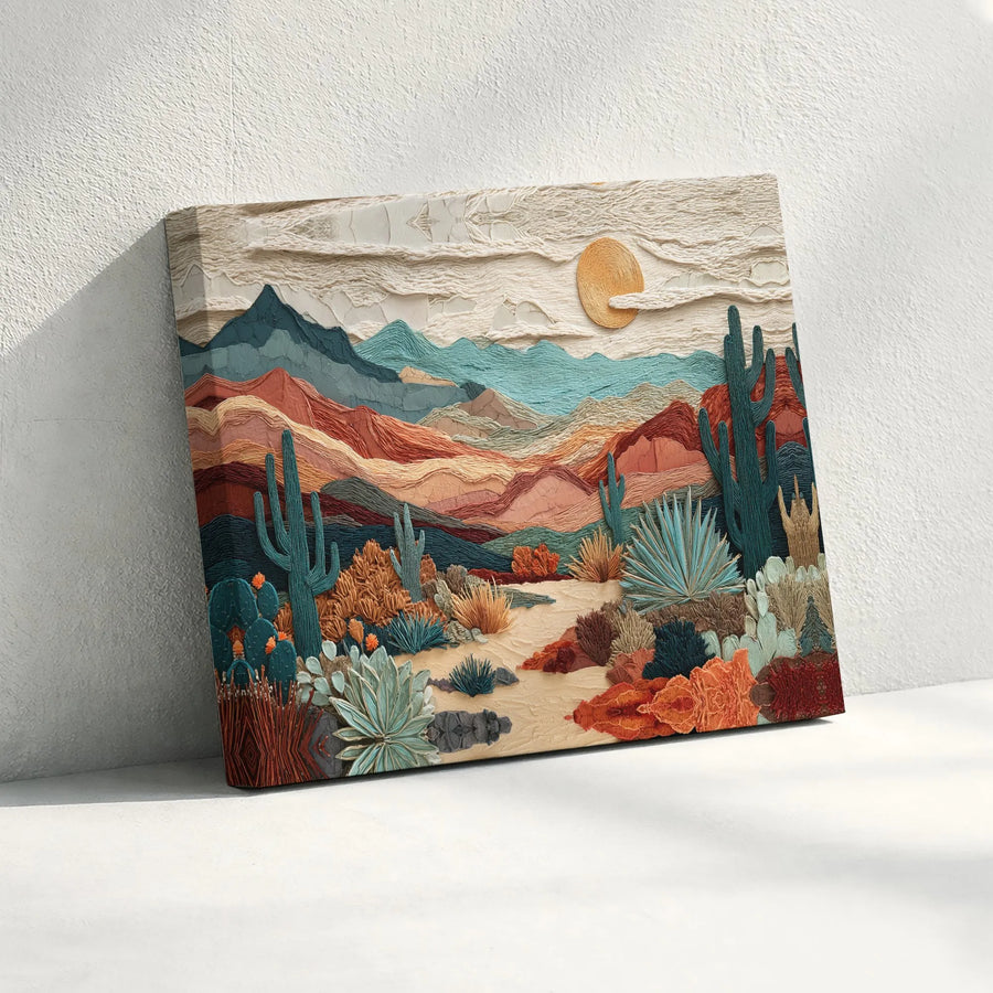 Southwestern Desert Canvas Wall Art | Textured Cacti Landscape Print | Premium 1.25" Gallery Wrap | Boho Home Decor Gift